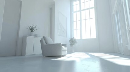 Aufkleber - A serene, bright interior featuring a cozy chair and minimal decor.