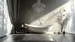 © KEOCHAN - An artistic portrayal of a luxury bathroom with unique features, such as a chandelier and stylish accessories