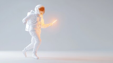 Poster - An astronaut in a white suit holds a glowing stick, suggesting exploration and creativity.