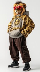 Leinwandbilder - A person wearing a lion mask and stylish outfit, posing confidently.