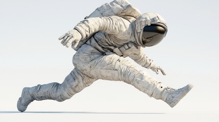Poster - A dynamic astronaut in a spacesuit appears to be running in a minimalist environment.