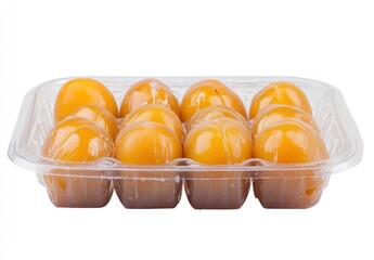 Poster - A clear plastic container holding twelve bright yellow egg yolks.