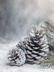 Wall Mural - christmas postcard tamplate from the decor of painted cones in gray colore and free copy space for t