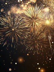 Wall Mural - abstract gold glitter background with fireworks. christmas eve, new year and 4th of july holiday con