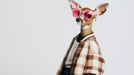 Leinwandbilder - A fashionable deer wearing sunglasses and a stylish outfit poses confidently.