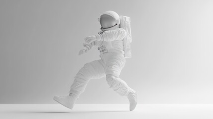Poster - A white astronaut figure in a dynamic pose against a minimalistic background.