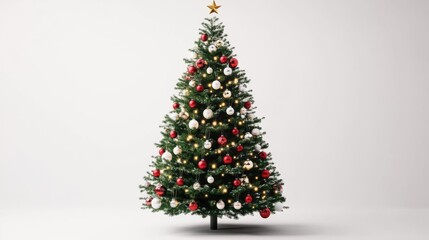 Wall Mural - christmas tree decorated with ornaments and festive lights isolated on white. festive christmas tree