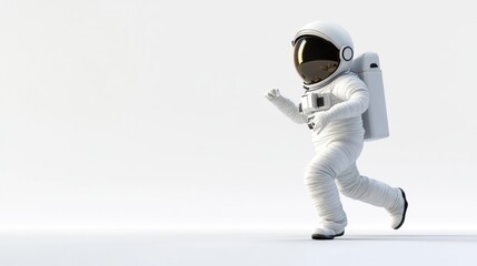 Poster - A cartoonish astronaut running in a white space, symbolizing exploration and adventure.