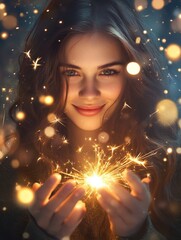 Wall Mural - happy new year background with glowing sparklers.