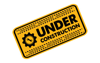 Wall Mural - under construction yellow sign board for web site road warning working security attention black text