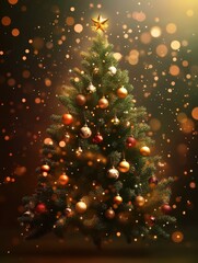Wall Mural - christmas tree on bokeh background. christmas holiday celebration concept. greeting card.