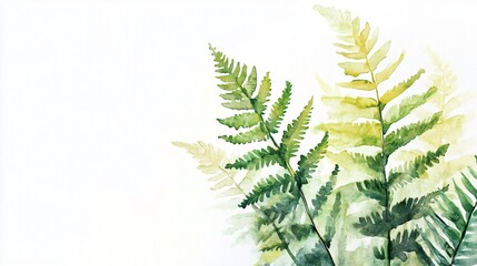 Wall Mural - Watercolor Fern Painting: Lush Green Leaves on White Background