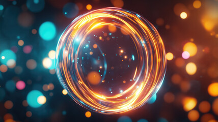 Wall Mural - Magic circle light effect. Bright sphere lens. Rotating lines. Glow ring. Magic neon ball. Led blurred swirl. Spiral glint lines. HUD.