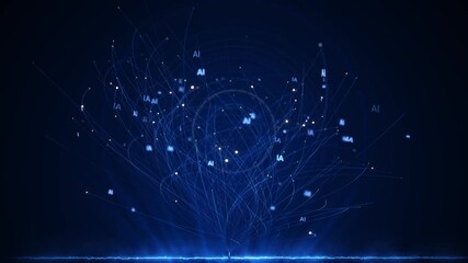Growing Neural Network Web Connected Nodes Connections. AI, Computer Algorithms, 3D 4K Artificial Intelligence Language Model Chatbot, technology concept ai big brain data tech futuristic future mind