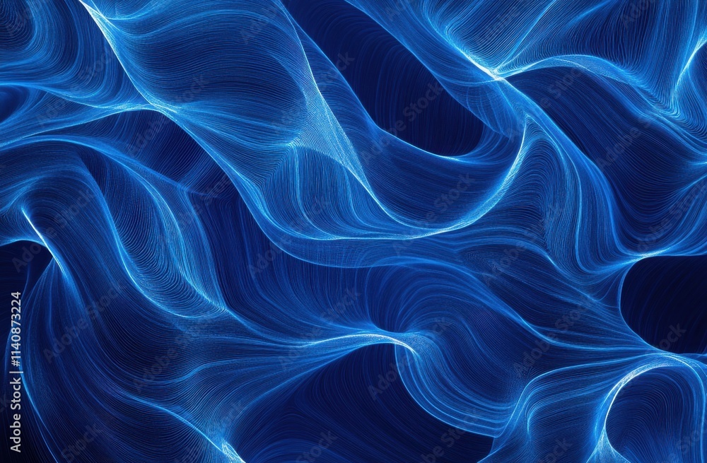 Abstract blue background with wavy lines and smooth curves, a glowing ...