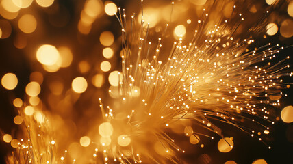 Abstract close up fiber optics light for background. Holiday concept. Optic communication and technology background. Optical lighting with bokeh.