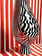 Leinwandbilder - This striking composition features a black and white vase juxtaposed against a vivid striped background, highlighting artistic contrast and modern design principles.