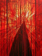 Leinwandbilder - An abstract portrayal with vibrant red hues and intersecting lines, creating a radiant energy that captures attention and evokes emotional responses from viewers.