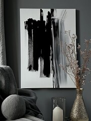 Aufkleber - This artwork features bold black strokes on a white canvas, creating a striking contrast that symbolizes the balance between light and darkness in our lives.