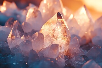 Aufkleber - The image captures stunning crystal clusters glowing gently, showcasing their intricate details and textures, creating an enchanting atmosphere of beauty and allure.