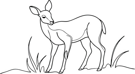 Deer linear icon. Deer with grass in continuous line art drawing style. linear icon