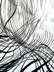 Leinwandbilder - Dense black lines intertwine in this abstract composition, crafting intricate patterns that challenge perception and provoke thought about complexity and human imagination.