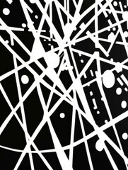 Poster - An energetic composition featuring intersecting white lines on a deep black background, evoking chaos and movement, perfect for modern interior aesthetics and art lovers.