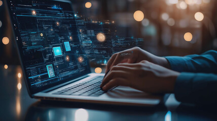 Smart factory Process Automation engineer using laptop for smart factory automation software
