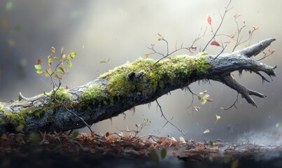 Canvas Print - A tree branch covered in moss and leaves