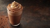 Iced chocolate drink with whipped cream and sprinkled cocoa