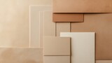 Artistic arrangement of beige, tan, and brown rectangular panels creating layered, textured background