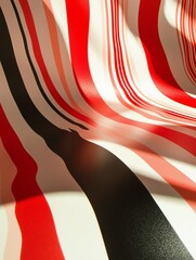 Leinwandbilder - A beautifully composed abstract image featuring flowing stripes in red, black, and white colors, creating an engaging visual rhythm and emotional intrigue for viewers.