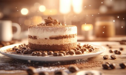 Poster - A cake with chocolate and coffee beans on top of it