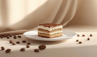 Poster - A slice of cake with chocolate and white frosting on a white plate