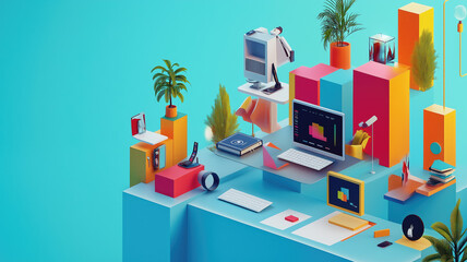 Creating software and website for different digital platform desktop pc, laptop, tablet, mobile phone. Development, design and coding web and offline app. Ai generated