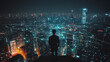 © Teeraphon - Abstract businessman stands on the peak of success Smart digital city with connection cyber security network reciprocity over the cityscape future wireless digital city and social media networking