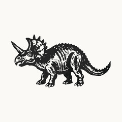 Triceratops big dangerous dino dinosaur. Cartoon character illustration drawing engraving ink line art vector.. triceratops dinosaur sketch, vector drawing black on white background