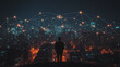 Smart digital city with connection cyber security network reciprocity over the cityscape . future smart wireless digital city and social media networking systems that connects people within the city