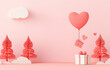 © Studio2cats - A paper art-style Valentine’s Day background featuring a heart-shaped balloon, gift boxes, pastel red trees, and whimsical clouds, creating a romantic and festive atmosphere.