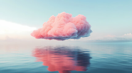 Canvas Print - Pink cloud floating above the sea. generative ai. Dreamy. Illustration