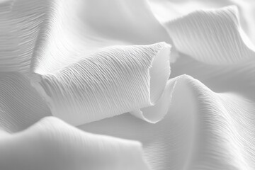 Leinwandbilder - A close-up of luxurious white fabric showcasing intricate folds and textures, highlighting its soft touch and the beauty of textile design in fashion and decor.