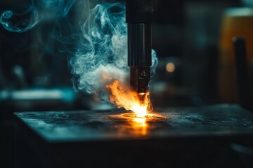 Aufkleber - A captivating image of metal cutting in action, showcasing sparks and smoke that illustrate the dynamic process and the energy involved in industrial craftsmanship.