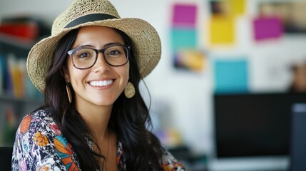 Wall Mural - Smiling Office Professional in Floppy Hat