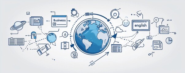 Wall Mural - illustration of earth with global business and communication icons