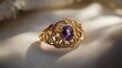 © Mr.Minimal - Elegant Gold Ring with Purple Gemstone in Artistic Design