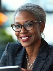 Wall Mural - Professional African American Woman Smiling in a Business Setting