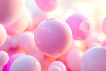 Wall Mural - close up of pink spheres with a pink background. the spheres are all different sizes and are scatter