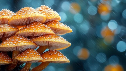 Wall Mural - A group of orange mushrooms sitting on top of a tree