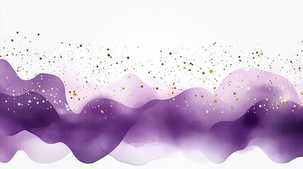 Wall Mural -   Watercolor Purple Mountains Gold Sprinkles White Background Text Space