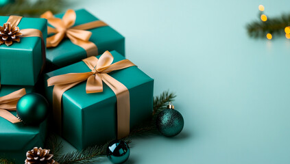 Wall Mural - Mint and Turquoise-Colored Christmas Gift Boxes Tied